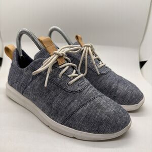 Toms Shoes Womens 6.5 Cabrillo Casual Sneakers 10011748 Blue Fabric Lace Up